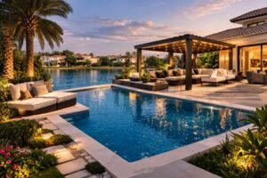 Villa backyard with pool and pergola Dubai