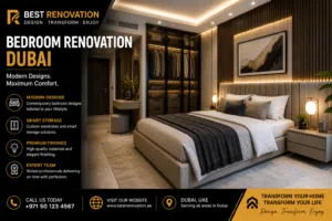 Home renovation Dubai with modern luxury living room and open kitchen design by Best Renovation