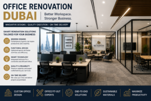 Office Renovation Dubai modern office design with glass partitions and workspace layout