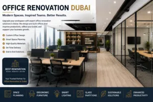 Office Renovation Dubai office fit out design with modern workspace and glass partitions