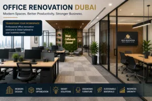 Office Renovation Dubai smart workspace with modern design and glass partitions